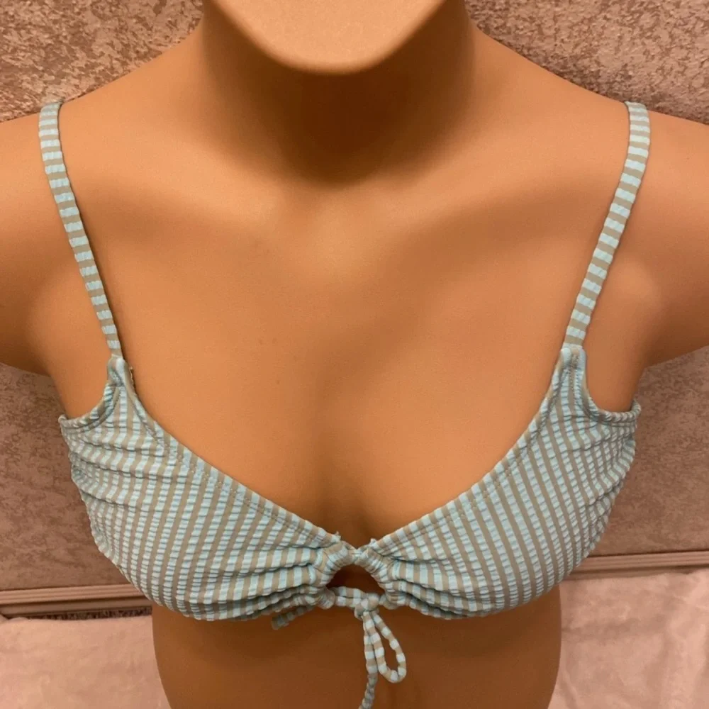 Xhilaration Seafoam Blue Green Striped Bikini Top